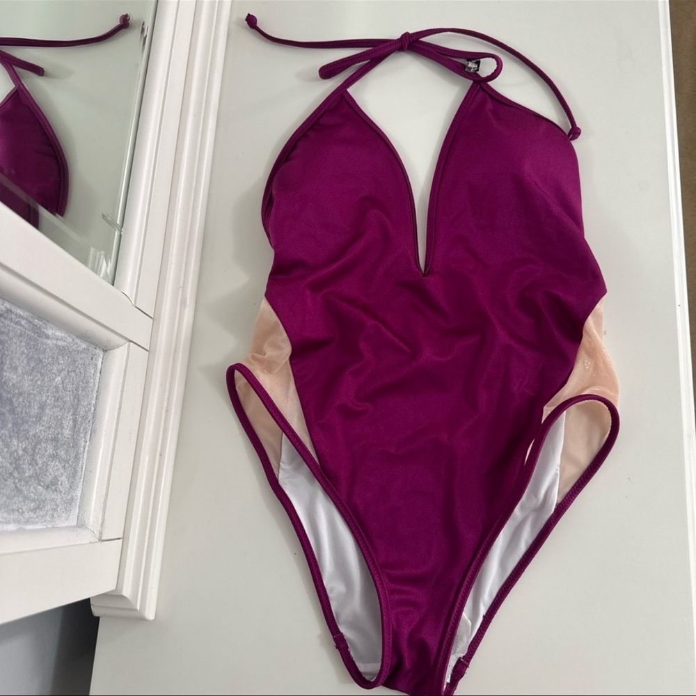 VS PINK Vibrant Halter Mesh Sides One-Piece Swimsuit: SM